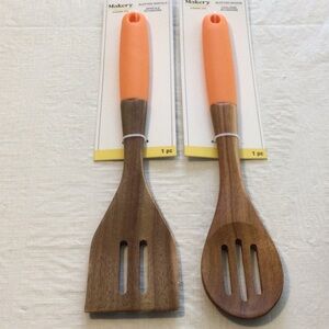 Makery Wooden Kitchen Utensils with Orange Handles